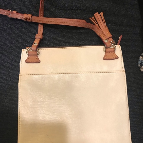 Dooney & Bourke Triple Zip Tassel Ivory & Brown Slim Leather Crossbody Bag - Picture 4 of 12